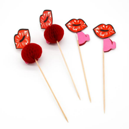 Red Lips Cocktail Picks, Valentines Day Decorations Toothpicks for Appetizers, Decorative Bamboo Skewers, 150mm Long Fancy bamboo Cocktail Sticks for Party Drinks Food Wedding décor