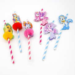 Unicorn Patterns Disposable Straws, Disposable Kids Straws Crazy Cartoon Long Disposable Straws Paper Disposable Straw, Birthday Party Supplies Favors for Kids or Party Use