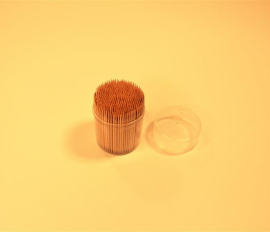 Wooden Toothpicks | Large Wood Round Toothpicks in Clear Plastic Storage Box | Sturdy Safe Double Sided Party, Appetizer, Olive, Barbecue, Fruit, Teeth Cleaning Toothpicks