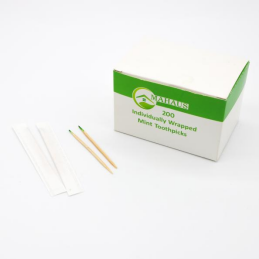 Individually Paper Wrapped MINT Flavored Birch Toothpicks, Eco-Friendly and Compostable,  (200 Count)