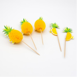 3D Pineapple Cupcake Toppers Cocktail Picks, Fruit Picks Cake Decoration for Luau Hawaii Birthday Wedding Beach Party (Pineapple)