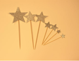 Bamboo Cocktail Picks, Long Star Decorative Toothpicks Skewers Sticks for Appetizers, Fruits and Drink Garnish, Holiday Birthday Christmas Party Decorations