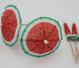 Watermelon Paper Umbrellas Fruits Cocktail Dessert Parasol Picks Drink Sticks Toothpicks Cupcake Topper for Tropical Summer Pool Wedding Beach Birthday Party Decoration Supplies